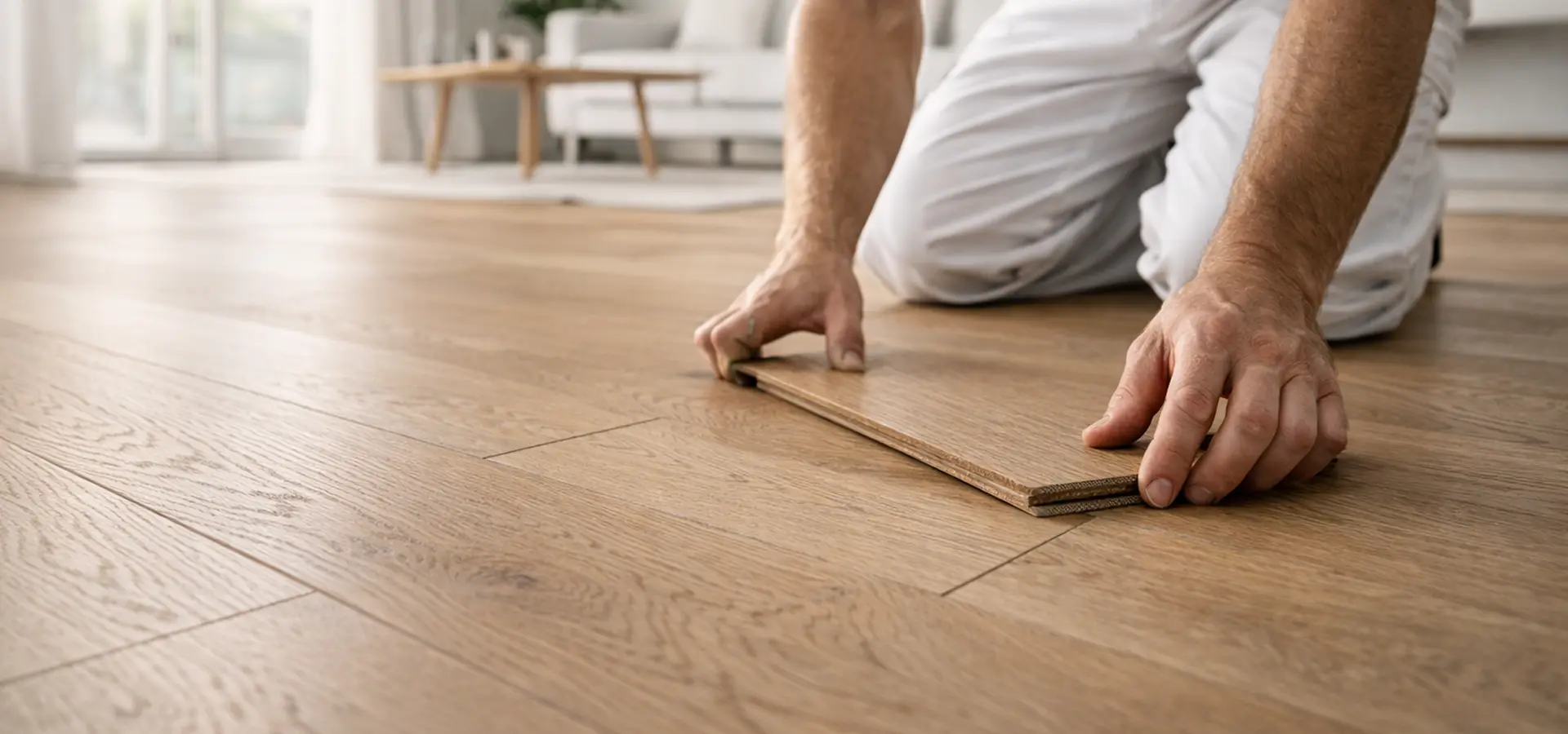 Nahaufnahme eines hochwertig verlegten Holzbodens